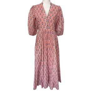 Marea Colette Multi Floral Short Puff Sleeve Cottagecore Midi Dress Size XS